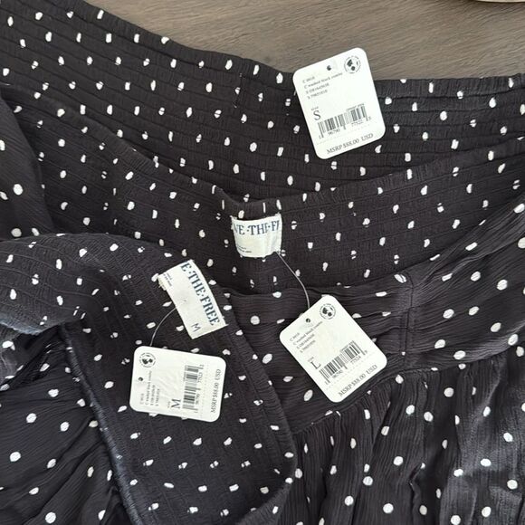 NWT Free People Gobi Skort Mini Black White Polka Dots Mid Rise Viscose Cinched - Picture 9 of 10